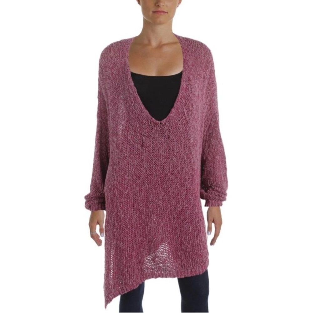 NWT Free People Pointelle Asymmetrical Knit Sweater Purple Oversized Small $120 - Picture 2 of 13